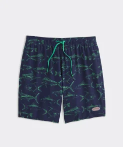 Swimwear<Vineyard Vines 7 Inch Printed Chappy Swim Trunks Outline Fish Navy
