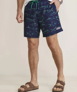 Swimwear<Vineyard Vines 7 Inch Printed Chappy Swim Trunks Outline Fish Navy