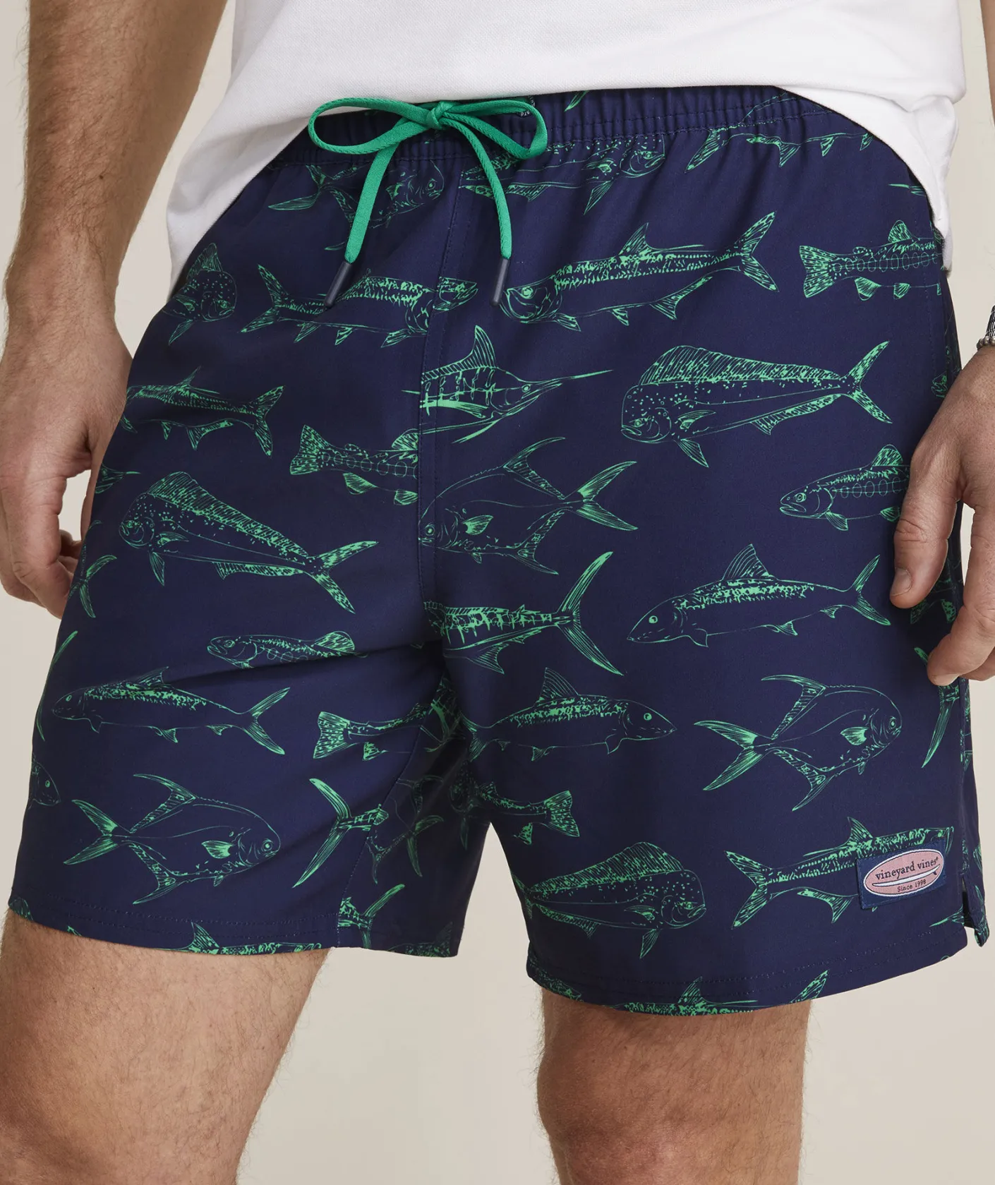 Swimwear<Vineyard Vines 7 Inch Printed Chappy Swim Trunks Outline Fish Navy