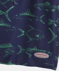 Swimwear<Vineyard Vines 7 Inch Printed Chappy Swim Trunks Outline Fish Navy
