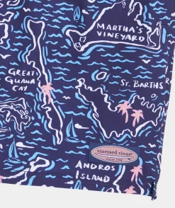 Swimwear<Vineyard Vines 7 Inch Printed Chappy Swim Trunks Isld Maps Naut Navy