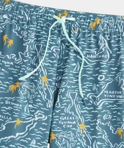 Swimwear<Vineyard Vines 7 Inch Printed Chappy Swim Trunks Isl Maps Mallrd Blue