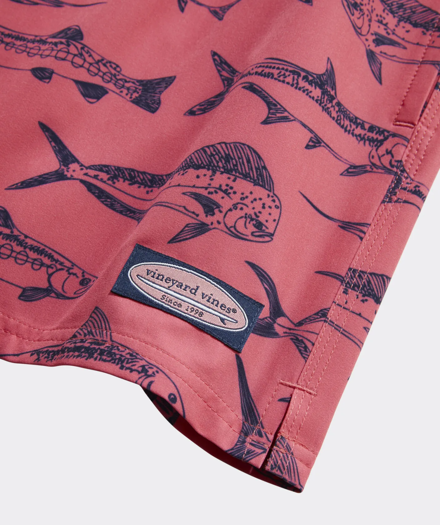 Swimwear<Vineyard Vines 5 Inch Printed Chappy Swim Trunks Outln Fish Jetty Red