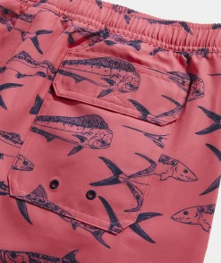 Swimwear<Vineyard Vines 5 Inch Printed Chappy Swim Trunks Outln Fish Jetty Red