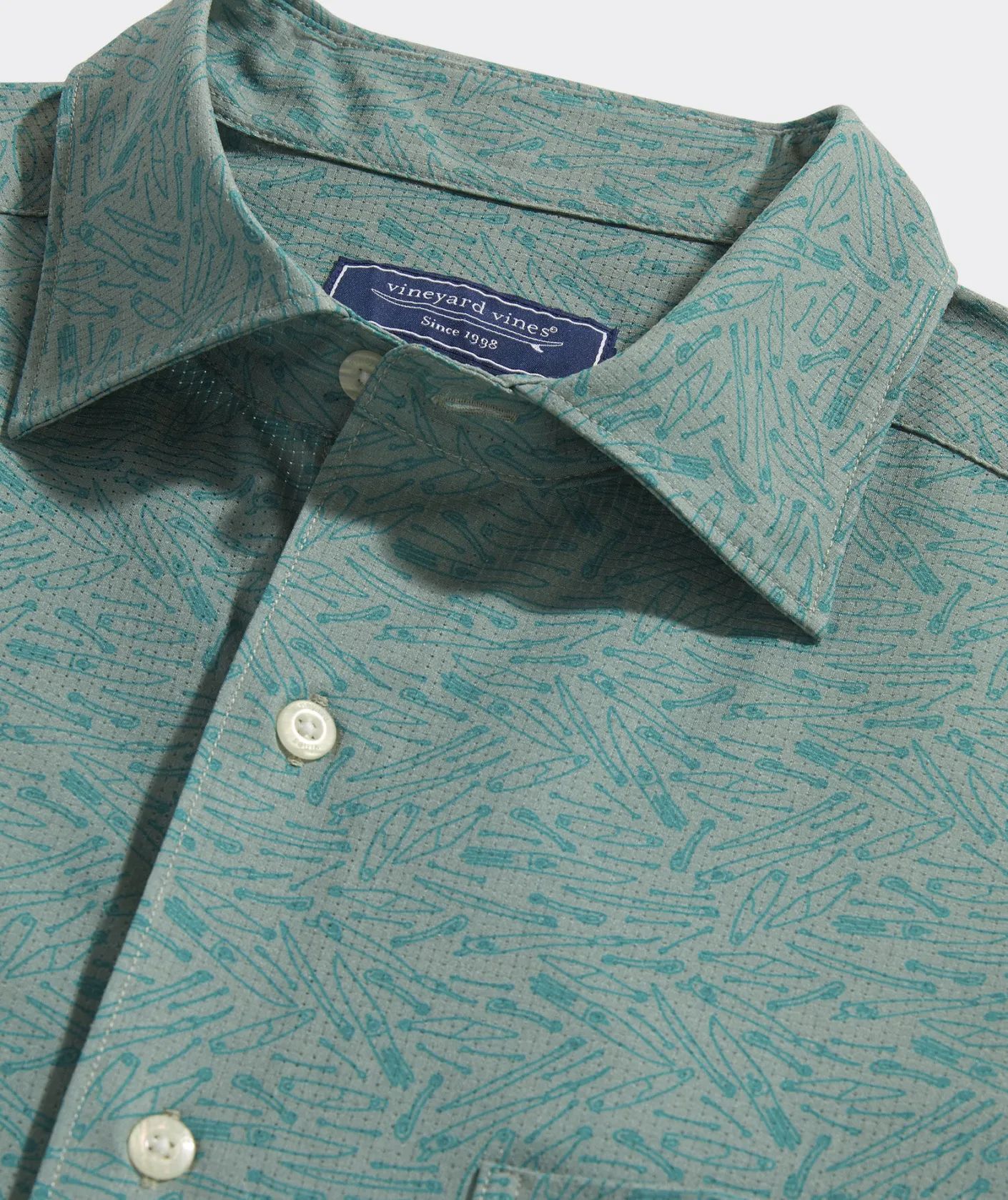 Button-Down Shirts<Vineyard Vines Abe Pieciak Fishing Lures Short-Sleeve Performance Shirt Lures Micro - Sage Olive