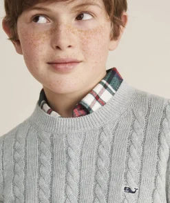 Sweaters<Vineyard Vines Boys’ Cotton Cashmere Cable Crewneck Sweater Green Meadow