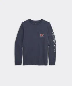 Tees<Vineyard Vines Boys' Heathered Two-Toned Whale Long-Sleeve Pocket Tee Blue Blazer Hthr