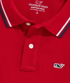 Polos<Vineyard Vines Boys' Heritage Tipped Pique Polo Jake Blue