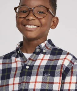 Button-Down Shirts<Vineyard Vines Boys' On-The-Go brrrº Tattersall Shirt Maritime-Blue