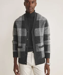 Sweaters<Vineyard Vines Buffalo Check V-Neck Cardigan Charcoal Heather