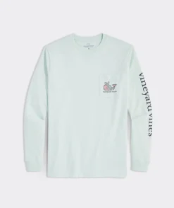 Tees<Vineyard Vines Bunny Suit Whale Long-Sleeve Pocket Tee Bleached Aqua