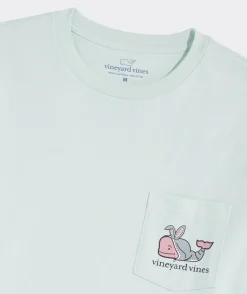 Tees<Vineyard Vines Bunny Suit Whale Long-Sleeve Pocket Tee Bleached Aqua