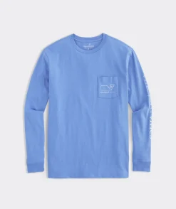 Tees<Vineyard Vines Burgee Vintage Whale Long-Sleeve Pocket Tee Hull Blue