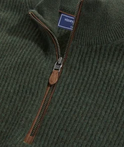 Quarter-Zips<Vineyard Vines Cashmere Fisherman Rib Quarter-Zip Sweater Forest Olive