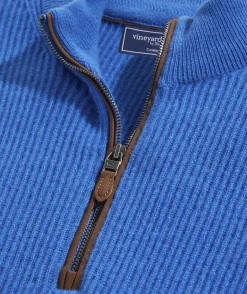 Quarter-Zips<Vineyard Vines Cashmere Fisherman Rib Quarter-Zip Sweater Hull Blue