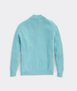 Quarter-Zips<Vineyard Vines Cashmere Fisherman Rib Quarter-Zip Sweater Aqua Ocean