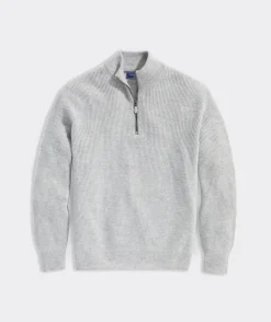 Quarter-Zips<Vineyard Vines Cashmere Fisherman Rib Quarter-Zip Sweater Light Gray Heather