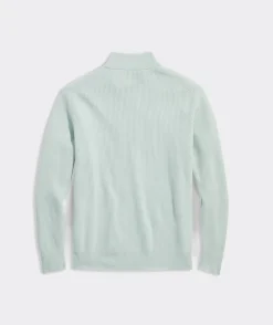 Quarter-Zips<Vineyard Vines Cashmere Fisherman Rib Quarter-Zip Sweater Bleached Aqua