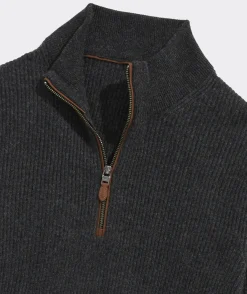Quarter-Zips<Vineyard Vines Cashmere Fisherman Rib Quarter-Zip Sweater Charcoal Heather