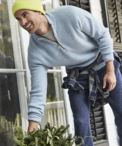 Quarter-Zips<Vineyard Vines Cashmere Fisherman Rib Quarter-Zip Sweater Jake Blue Heather