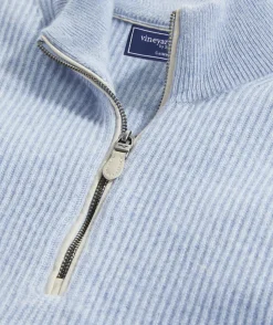 Quarter-Zips<Vineyard Vines Cashmere Fisherman Rib Quarter-Zip Sweater Jake Blue Heather