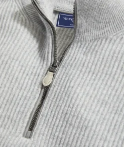 Sweaters<Vineyard Vines Cashmere Fisherman Rib Quarter-Zip Sweater Light Gray Heather