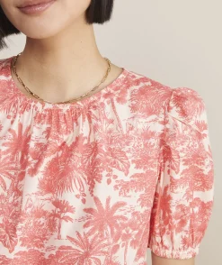 Shirts & Tops<Vineyard Vines Cinched Puff-Sleeve Top Papaya Punch