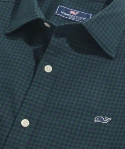 Button-Down Shirts<Vineyard Vines Cotton Twill Spread Collar Gingham Shirt Charleston Green