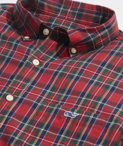 Button-Down Shirts<Vineyard Vines Cotton Twill Tartan Shirt Red Velvet 2