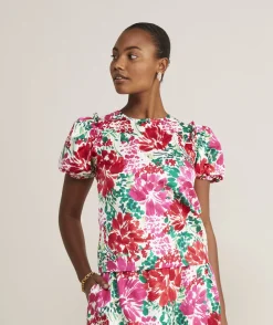 Shirts & Tops<Vineyard Vines Fenwick Floral Puff-Sleeve Top F.Floral - Crimson