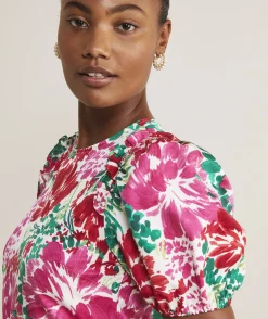 Shirts & Tops<Vineyard Vines Fenwick Floral Puff-Sleeve Top F.Floral - Crimson