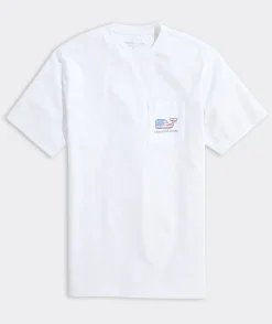 Tees<Vineyard Vines Flag Whale Short Sleeve Pocket Tee White Cap