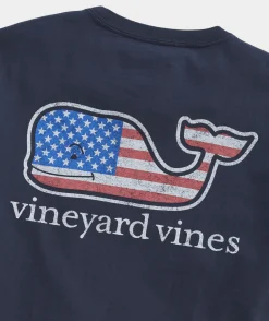 Tees<Vineyard Vines Flag Whale Short Sleeve Pocket Tee Vineyard Navy