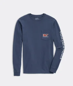 Tees<Vineyard Vines Football Whale Long-Sleeve Pocket Tee Blue Blazer