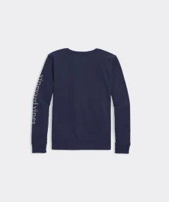 Tops, Tees & Polos<Vineyard Vines Girls' Glitter Ski Whale Long-Sleeve Pocket Tee Calm Waters