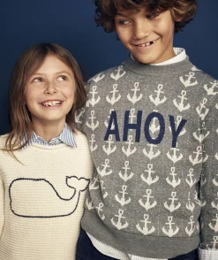 Sweaters|Sweatshirts & Sweatpants<Vineyard Vines Girls' Striped Puff-Sleeve Crewneck Sweater Tequila Sunrise