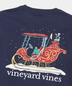 Tees<Vineyard Vines Golf Cart Sleigh Long-Sleeve Pocket Tee Nautical Navy