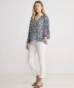 Shirts & Tops<Vineyard Vines Harbor Seersucker Grid Print Ruffle Popover Haven Grid - Blue