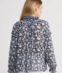 Shirts & Tops<Vineyard Vines Harbor Seersucker Grid Print Ruffle Popover Haven Grid - Blue