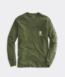 Tees<Vineyard Vines Harp Leprechaun Whale Long-Sleeve Pocket Tee Cypress