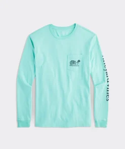 Tees<Vineyard Vines Lacrosse Player Outline Long-Sleeve Pocket Tee Antigua Green
