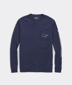Tees<Vineyard Vines Lacrosse Stick Whale Long-Sleeve Pocket Tee Nautical Navy Hthr