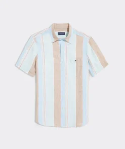 Button-Down Shirts<Vineyard Vines Linen Short-Sleeve Wharf Stripe Shirt Wharf STP Tst Almd