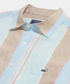 Button-Down Shirts<Vineyard Vines Linen Short-Sleeve Wharf Stripe Shirt Wharf STP Tst Almd