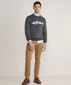 Sweaters<Vineyard Vines Merino Wool Fish Knit Crewneck Sweater Charcoal Heather