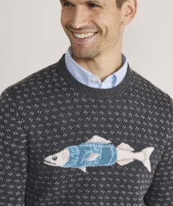 Sweaters<Vineyard Vines Merino Wool Fish Knit Crewneck Sweater Charcoal Heather