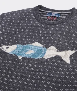 Sweaters<Vineyard Vines Merino Wool Fish Knit Crewneck Sweater Charcoal Heather