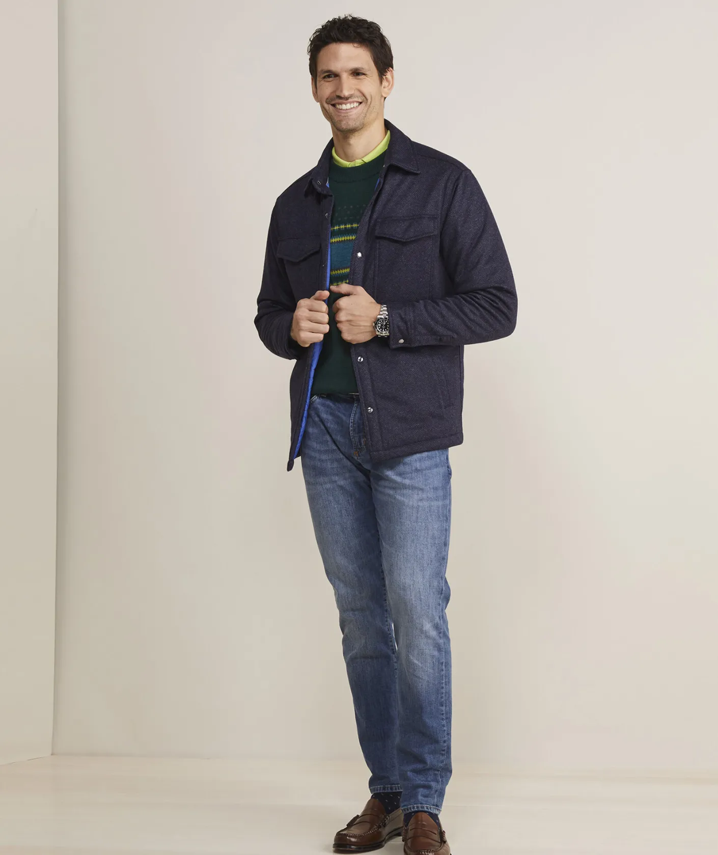 Jackets & Vests<Vineyard Vines On-The-Go Insulated Shirt Jacket Hringbone Naut Navy