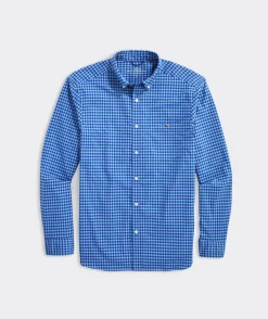 Button-Down Shirts<Vineyard Vines On-The-Go Nylon Gingham Shirt Gingham Aqua Ocean