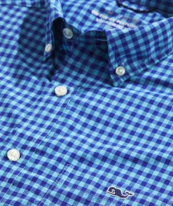 Button-Down Shirts<Vineyard Vines On-The-Go Nylon Gingham Shirt Gingham Aqua Ocean